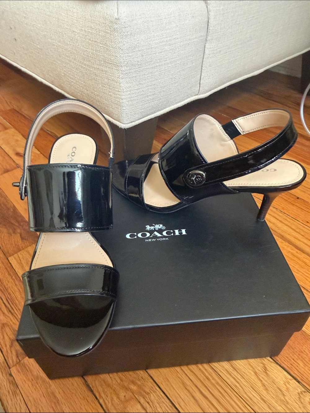 Coach Black Patent Leather Slingback Heels 8.5 Brand New